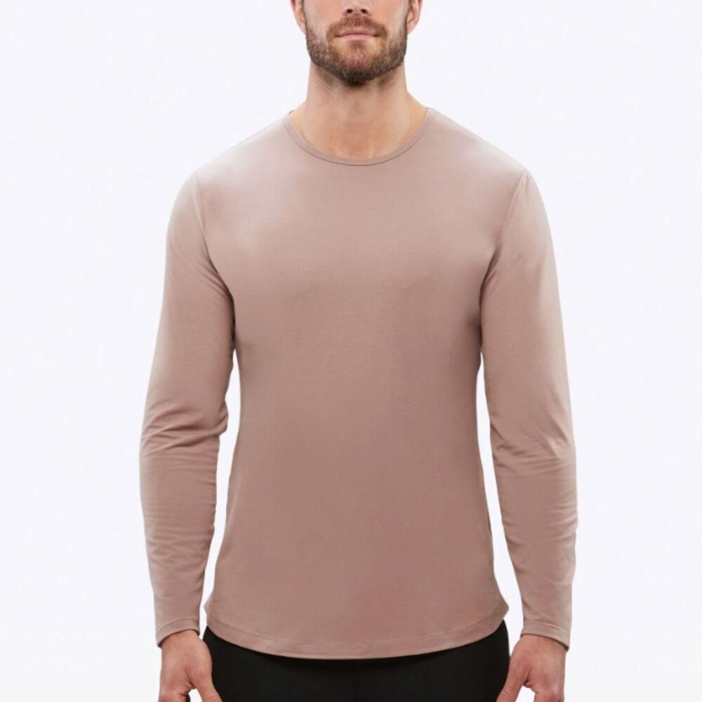 Cuts Clothing Brown AO Long Sleeve Curve-Hem Men's Tee - Size Large